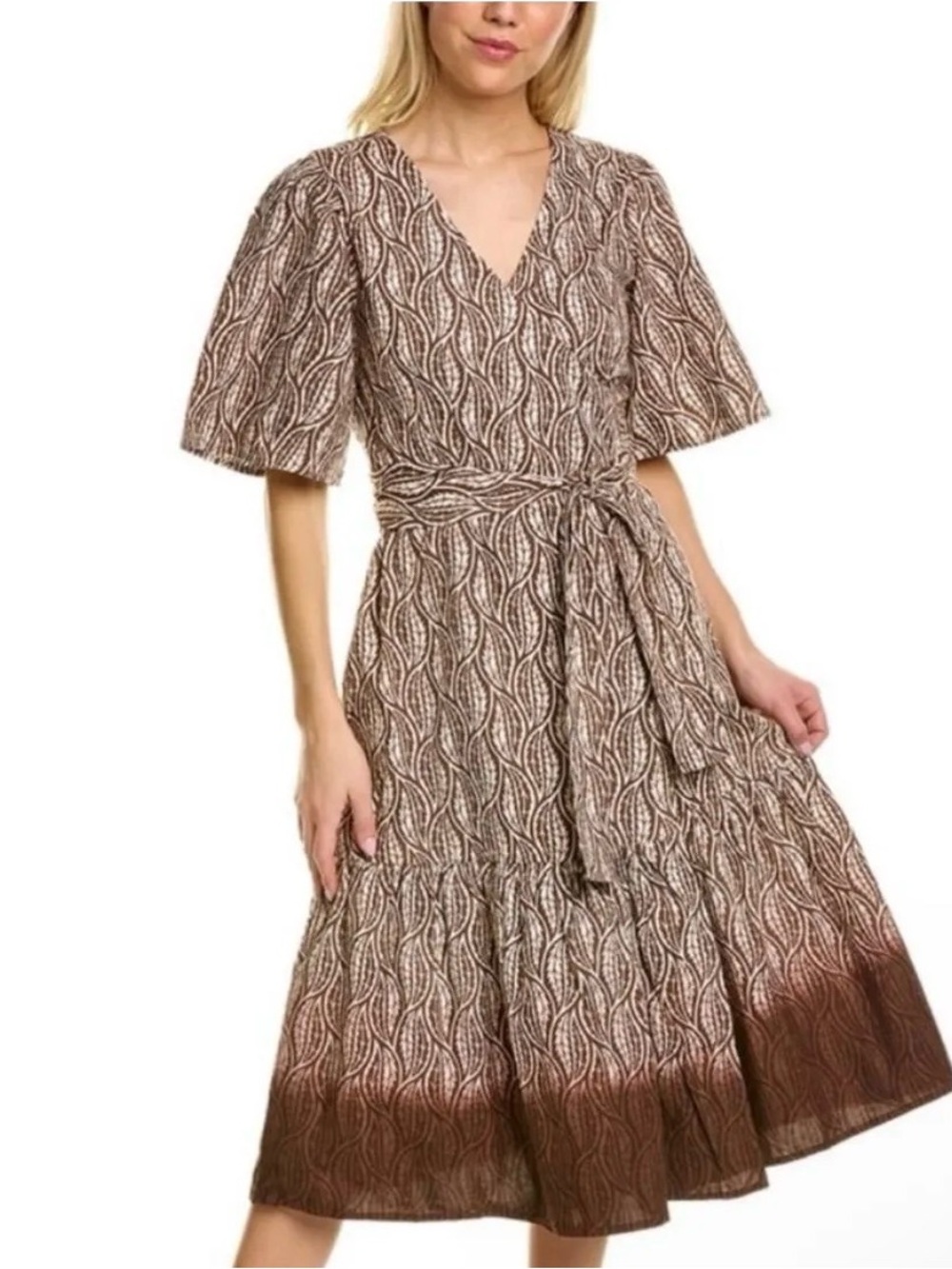 St. Roche Brown Patterned Tie-Waist Midi Dress